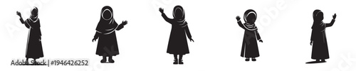 vector silhouette of a muslim little girl standing waving her hand