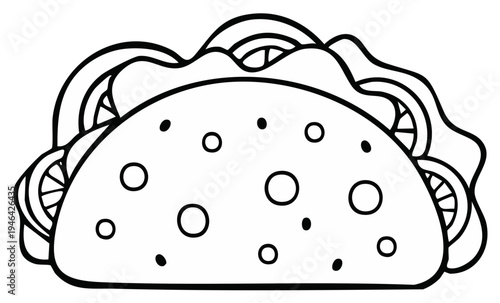 Outline Illustration of a Taco Filled with Fresh Ingredients Ready for Coloring