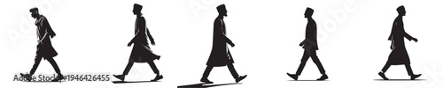 vector silhouette of a Muslim man walking gesture side view