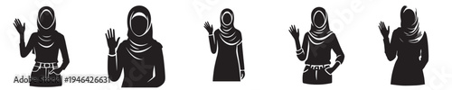 half body vector silhouette of a muslim woman standing waving her hand