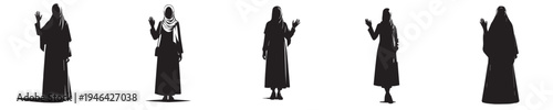vector silhouette of a muslim woman standing waving her hand