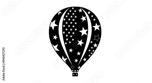 Black hot air balloon with stars.