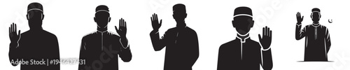 half body vector silhouette of a muslim man standing waving his hand