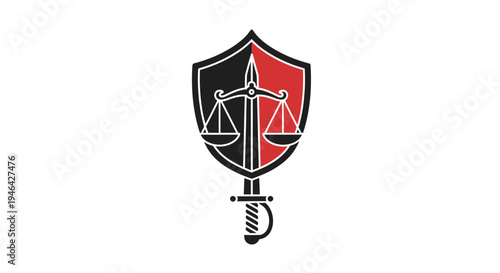 Justice law symbol with shield sword.