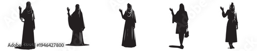 vector silhouette of a muslim woman standing waving her hand