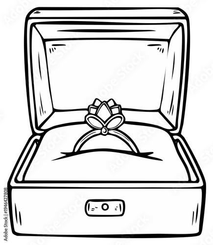 Elegant Diamond Ring in Open Jewelry Box Line Art