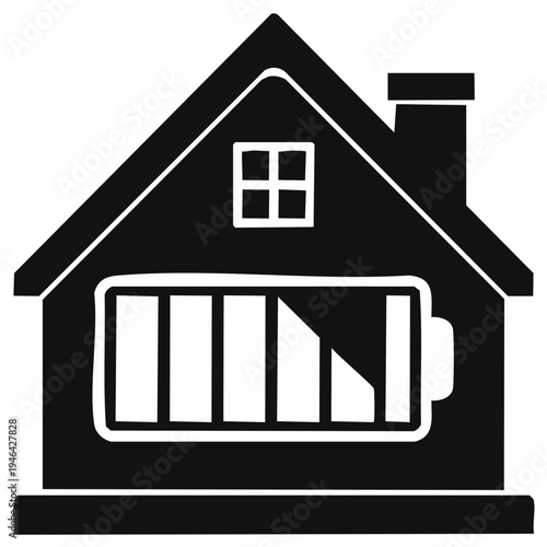 House silhouette with a battery icon showing reduced energy, representing depletion or consumption