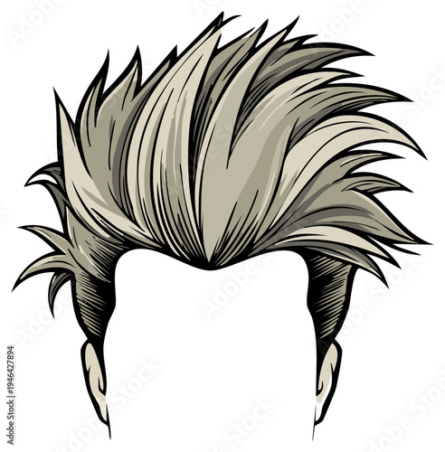 Spiky anime manga style hair illustration with light grey color dynamic and energetic strands