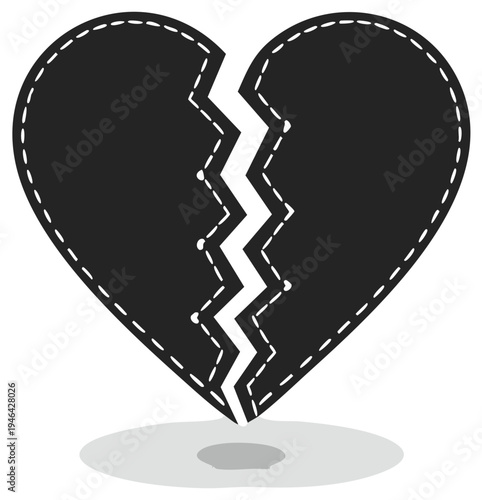 Broken Heart Icon Vector Symbol Illustration Design Concept with Stitching Detail