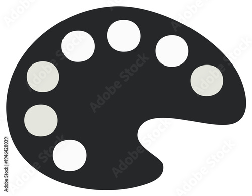 Artist's black paint palette with colorful circles for mixing colors, creative art tool