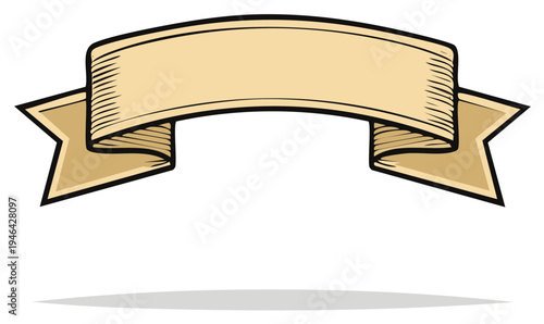 Ornate parchment banner emblem, tan ribbon scroll with stylized edge for insignia or logo