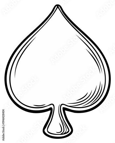 Black and white illustration of a spade symbol, playing card suit, graphic design