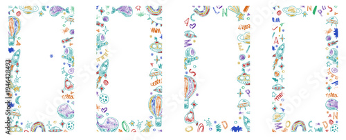 Hand drawn doodle style textbox with rough crayon lines and pastel colors. Kindergarten crayon frame perfect for kids photos, school stories and playful designs.