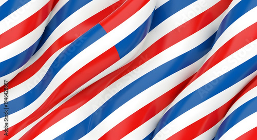 Wavy and distorted pattern of red white and blue diagonal stripes inspired by barber poles