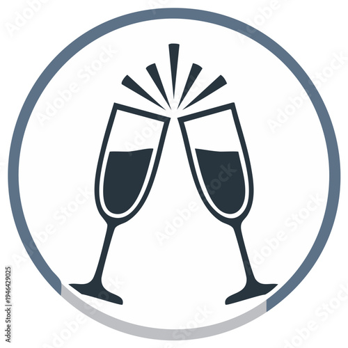 Festive clinking champagne glasses icon representing celebration and elegant events