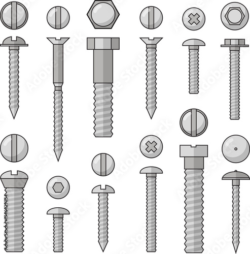 set of various bolts with different sizes