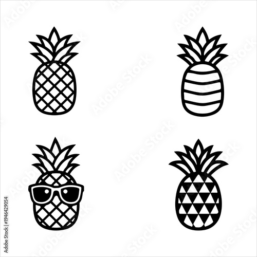 A Professional Tropical Pineapple Vector Symbol, Showcasing Summer Hospitality and Digital Exotic Fruit Food Healthy Sweet Juicy Vacation Organic Agriculture in a Flat Design Minimalist Graphic.