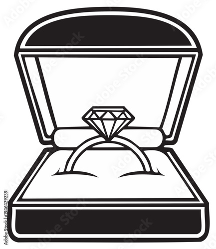 Engagement Ring in Box Simple Icon Graphic Design Romantic Proposal Marriage Symbol Love