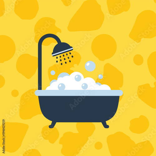 Bathtub with Bubbles Icon on Abstract Background