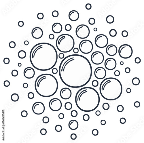 Bubbles circle vector in a group with simple and clean line art style, minimalist, playful