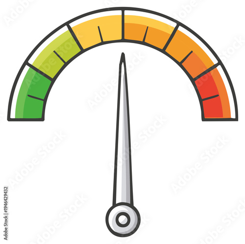 Speedometer gauge with needle indicating moderate level green yellow orange red scale