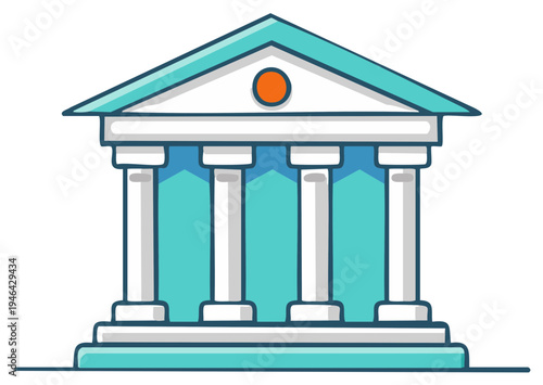 Classical Cartoon Building with Columns Turquoise and White Icon Architecture Temple Court