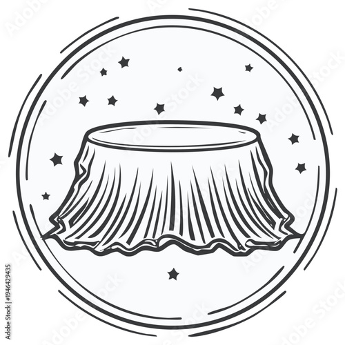 Magician's Table with Stars in Circular Emblem Outline Art