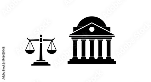 Justice Scale and Court Building Icons.