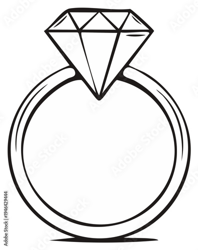 Diamond ring illustration, black and white design for engagement and marriage proposals.