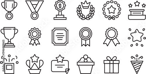 Collection of flat design award badge trophy cup and celebration icons isolated