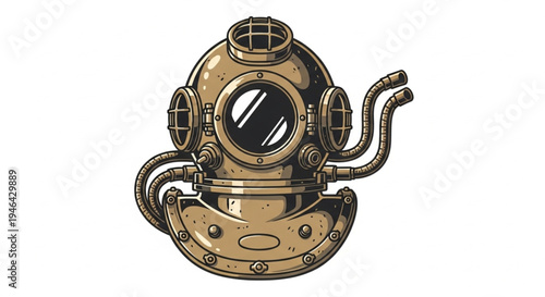 Vintage Steampunk Deep Sea Diving Helmet Illustration Isolated on White Backgroundancient.
