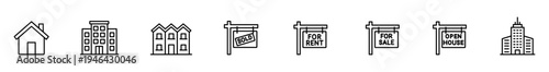 House apartment townhouse real estate property rent sale open house building icon line house icon with outline for real estate web banner design and minimal property concept