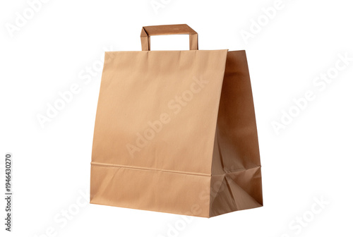 Brown paper shopping bag with handles on transparent background