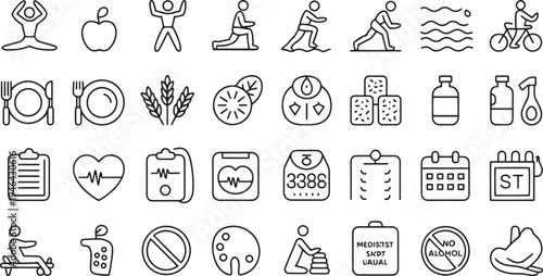Collection of flat design health and lifestyle icons isolated on transparent background