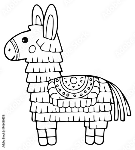 Traditional Mexican Donkey Pinata Outline Coloring Page for Festive Celebrations