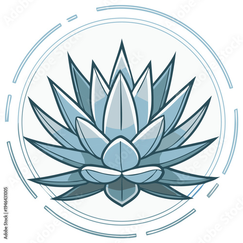Stylized agave plant in a circle, illustration. Decorative floral design for various purposes.