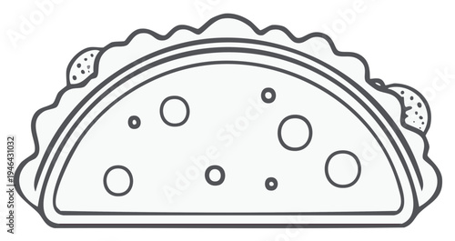 Outline illustration of a delicious taco with visible fillings and crisp shell ready to eat.