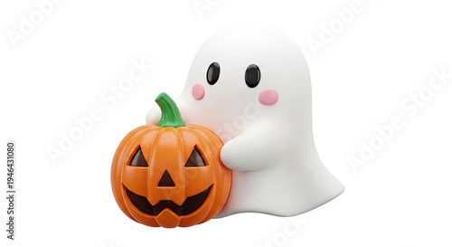 Cute Ghost Holding a Jack-o'-Lantern Pumpkin