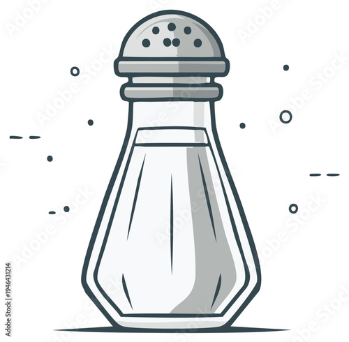 Simple cartoon salt shaker with sprinkle dots and dashed lines illustration