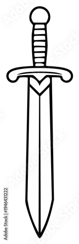 Medieval knight's sword with curved hilt and pointed blade, ancient weapon illustration