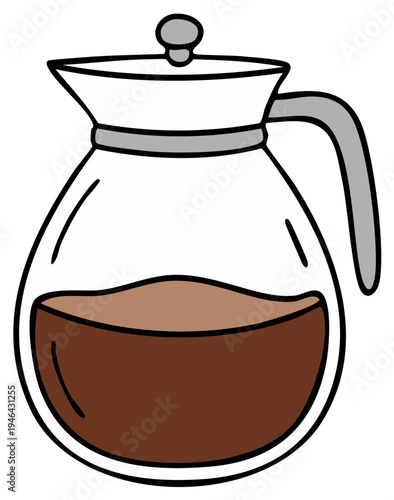 Cartoon glass coffee pot with brewed coffee
