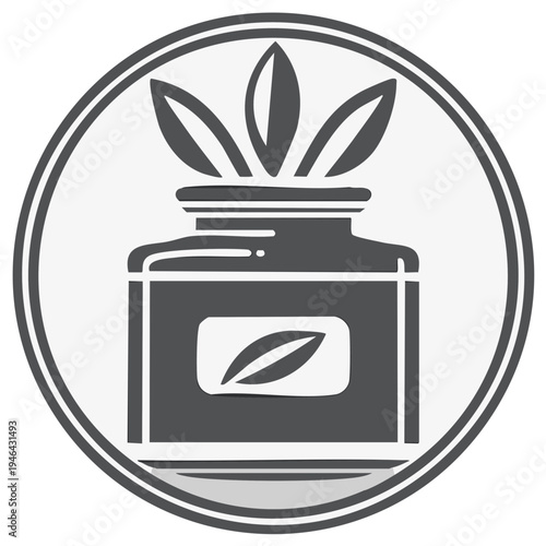 Inkwell with Leaves Silhouette Icon for Creativity and Writing