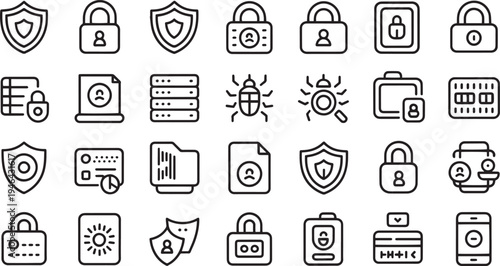 Collection of flat design security and technology icons isolated on transparent background