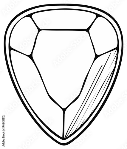 Outline of a polished gemstone with faceted surfaces and subtle shading details