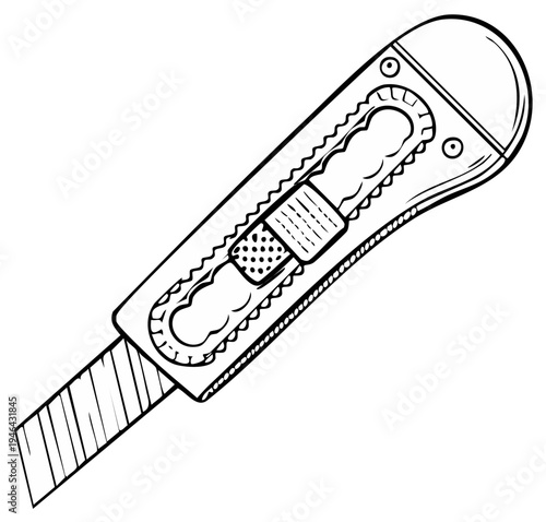 Hand drawn illustration of a utility knife with a retractable blade