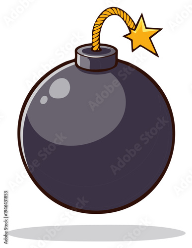 Cartoon round bomb with a lit fuse and a star detail ready to explode
