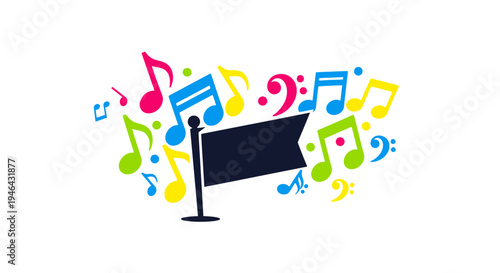 Music stand with colorful musical notes.