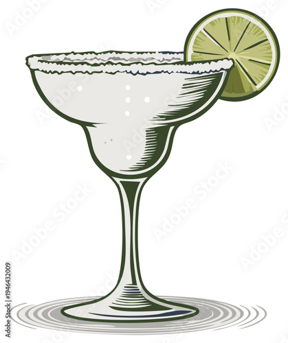 Refreshing Margarita Cocktail with Salt Rim and Lime Garnish in a Glass