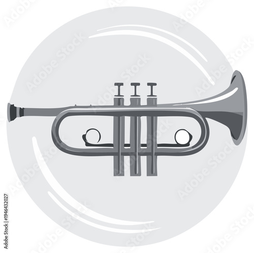 Silver Trumpet Illustration with Smooth Circular Outline