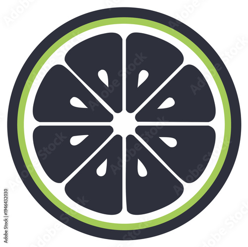 Stylized Citrus Slice Icon Fruit Vector Illustration with Segmented Interior on White